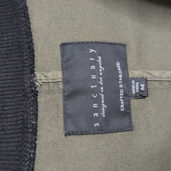 Anthropology Sanctuary Camo Bomber Jacket Zipper Pockets Black Trim Women's M - Picture 6 of 14